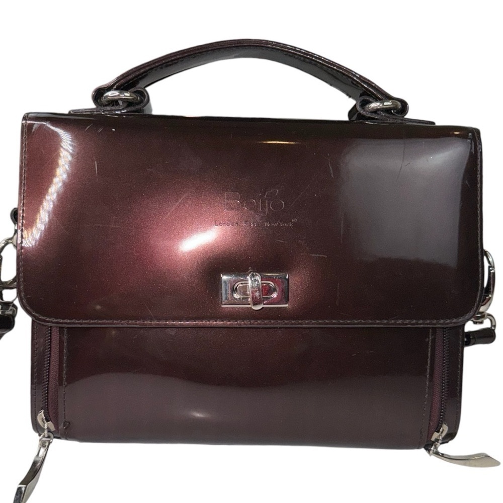 Beijo Brown Patent Top Handle Handbag Crossbody